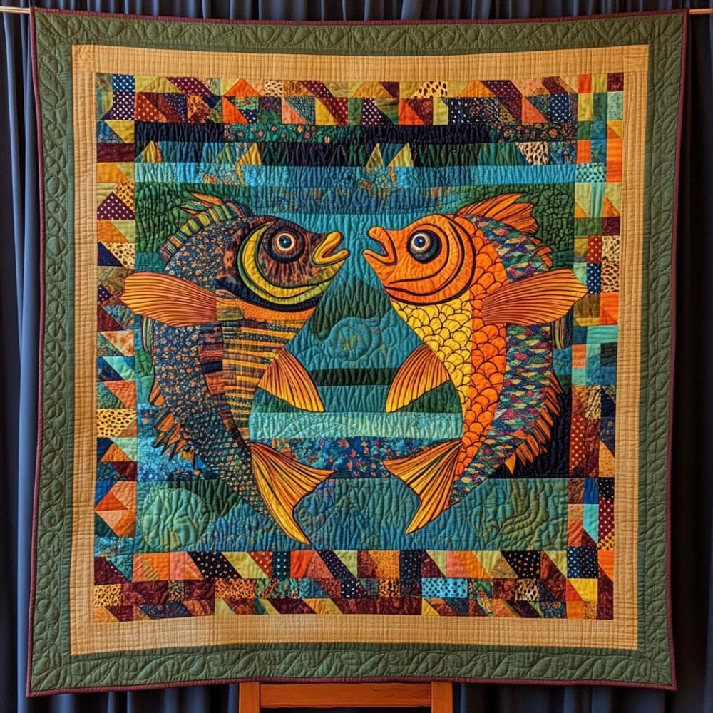 Colorful Currents Quilted Blanket Christmas Holiday Gifts For Fishing Lovers - Marykun