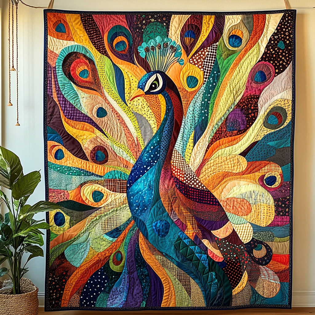 Colorful Elegance Quilted Blanket Bed Christmas Decor Best Gifts For Peacock Lovers - Marykun