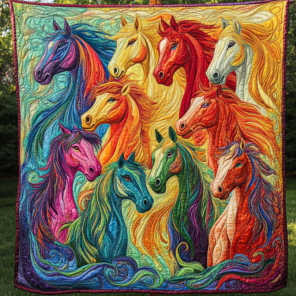 Colorful Gallop Quilted Blanket Nice Throw Blanket Great Gifts For Horse Owners - Marykun