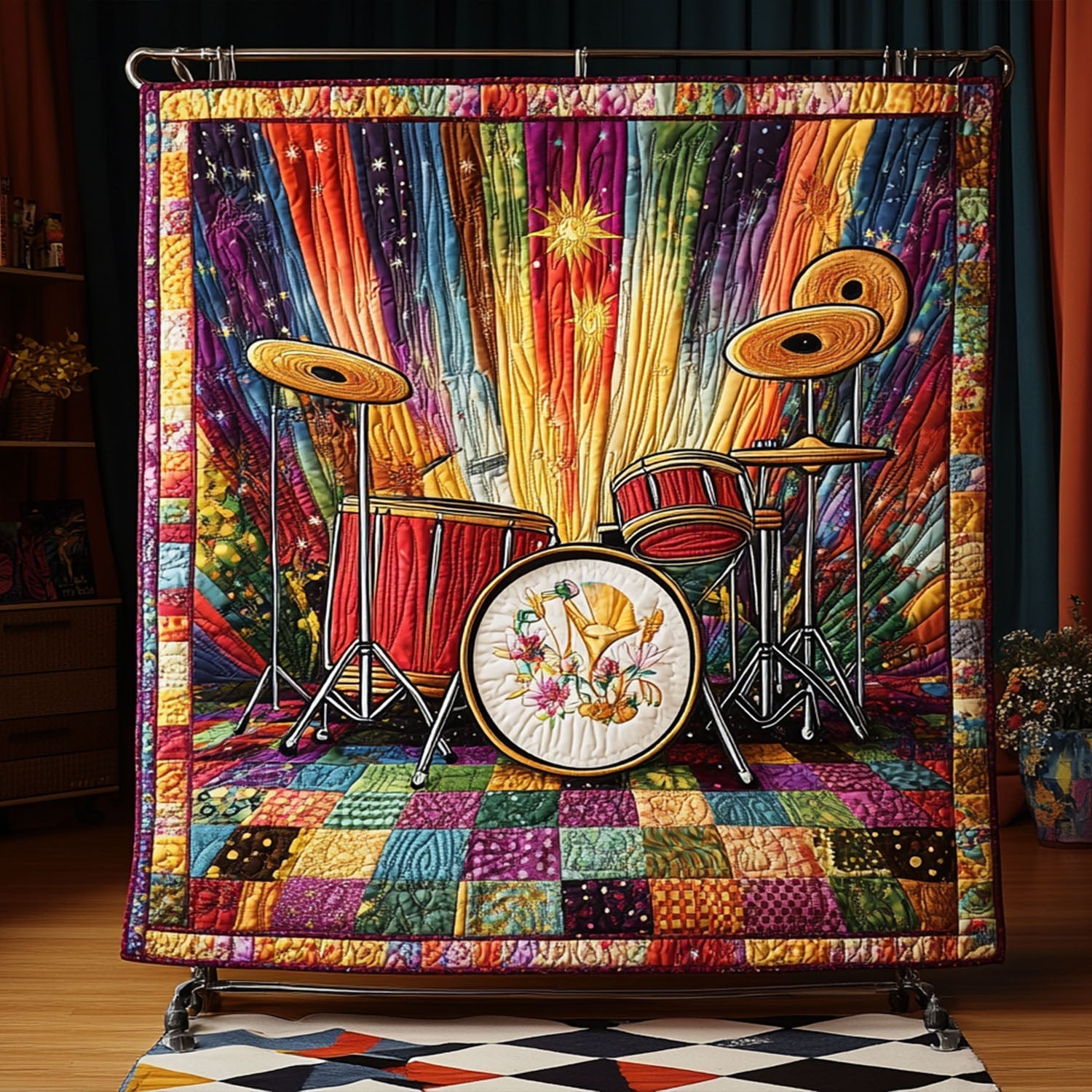 Colorful Symphony Quilted Blanket Sofa Couch Throw Blanket Best Christmas Gifts For Drummers - Marykun