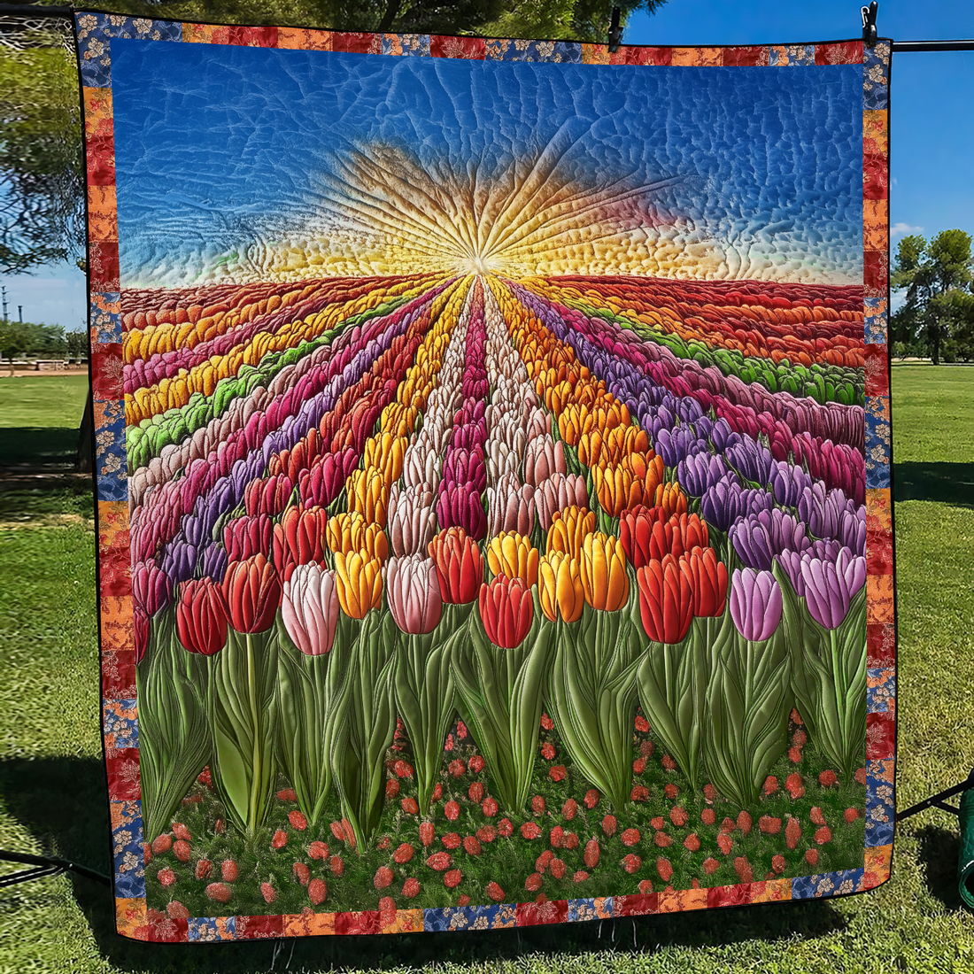 Colorful Tulips Quilted Blanket Best Throw Blanket Unique Gifts For Tulip Lovers - Marykun