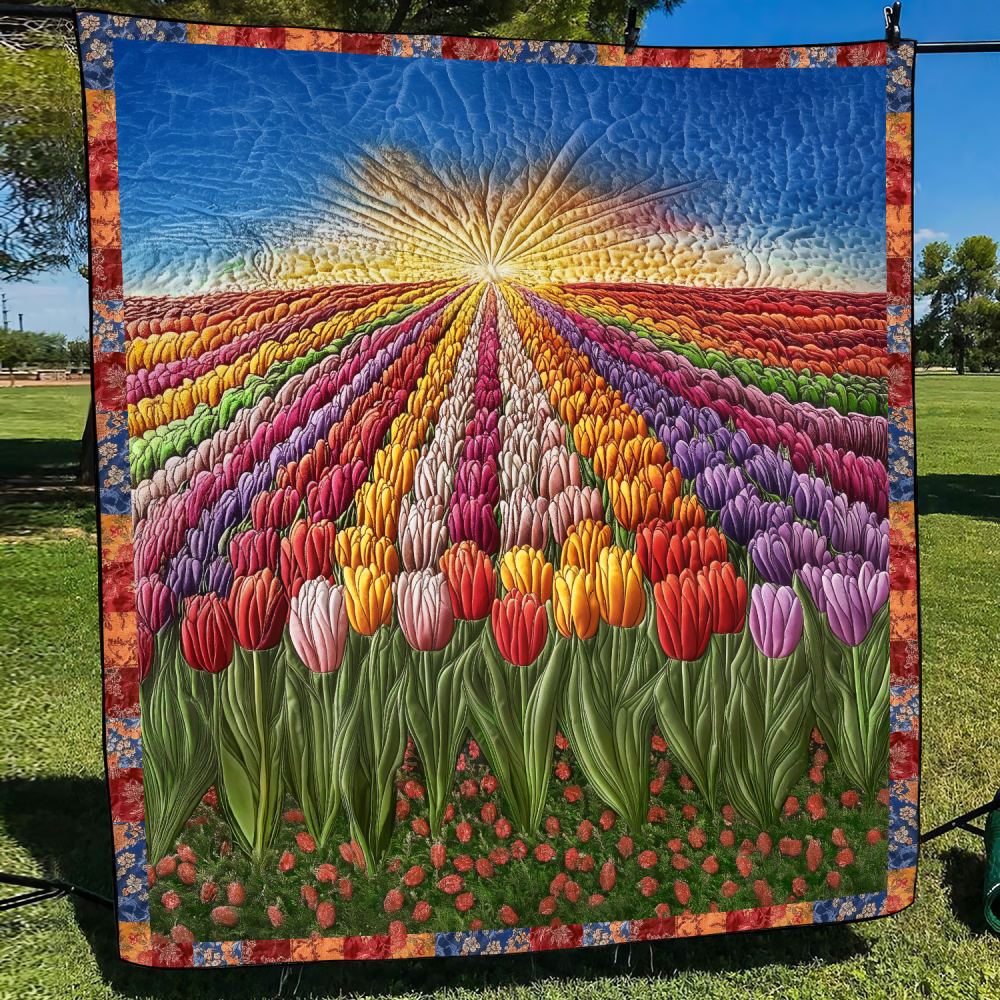Colorful Tulips Quilted Blanket Best Throw Blanket Unique Gifts For Tulip Lovers - Marykun