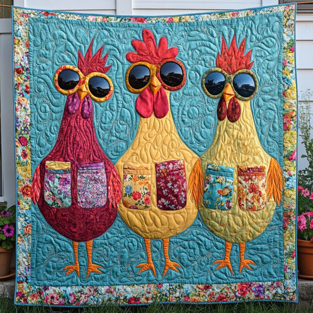 Cool Coop Trio Quilted Blanket Best Couch Throw Blanket Chicken Christmas Presents - Marykun