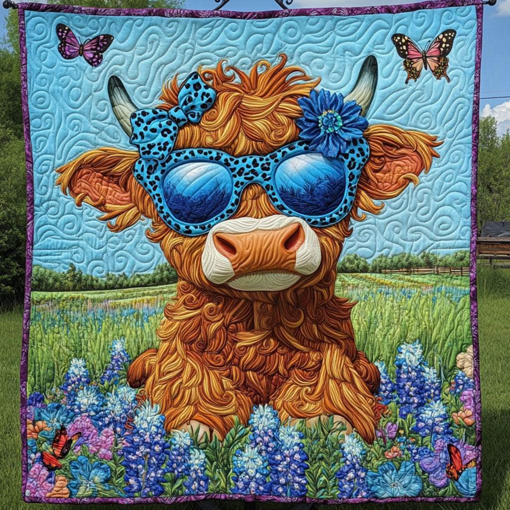 Cool Cow Vibes Quilted Blanket Sofa Couch Throw Blanket Highland Cow Themed Gifts - Marykun