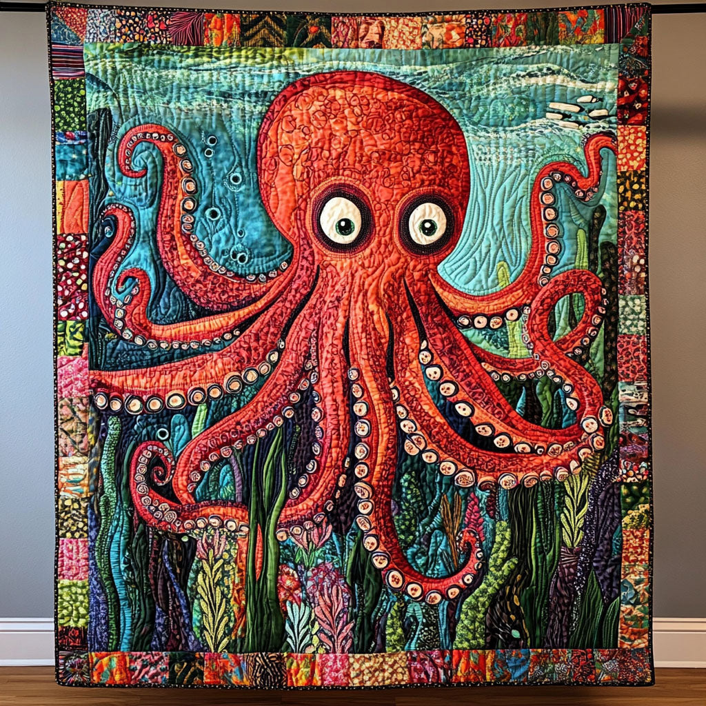 Coral Explorer Quilted Blanket Xmas Holiday Octopus Lover Gifts - Marykun