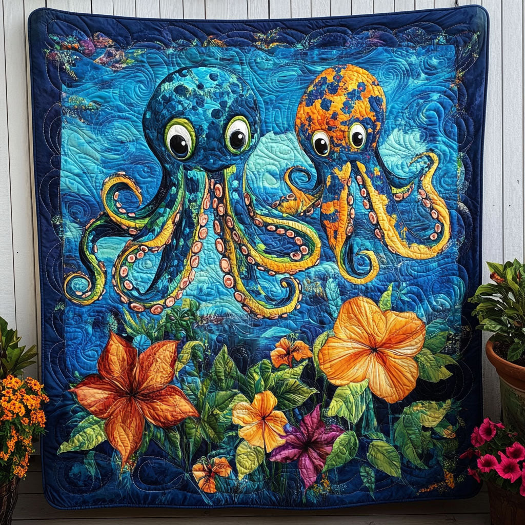 Cosmic Octo Quilted Blanket Best Throw Blanket Octopus Gifts For Him Her - Marykun