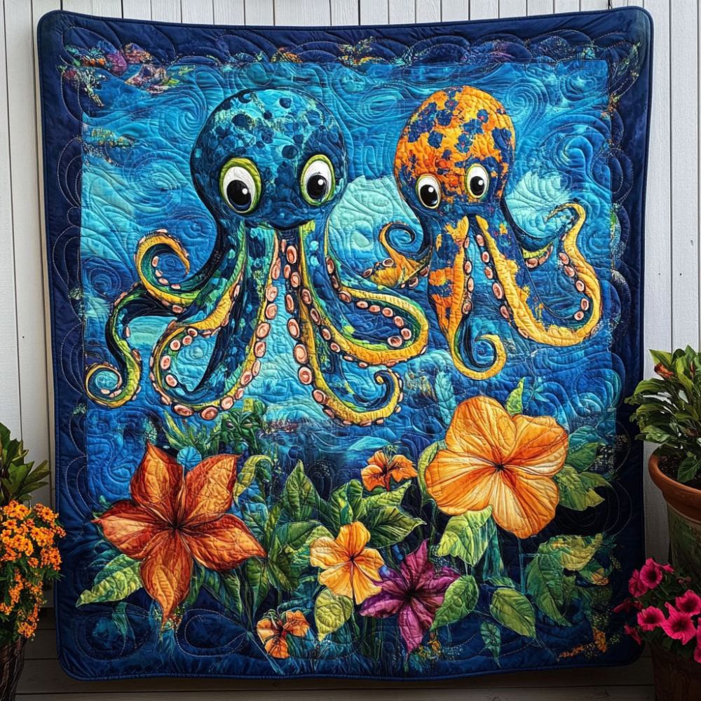 Cosmic Octo Quilted Blanket Best Throw Blanket Octopus Gifts For Him Her - Marykun