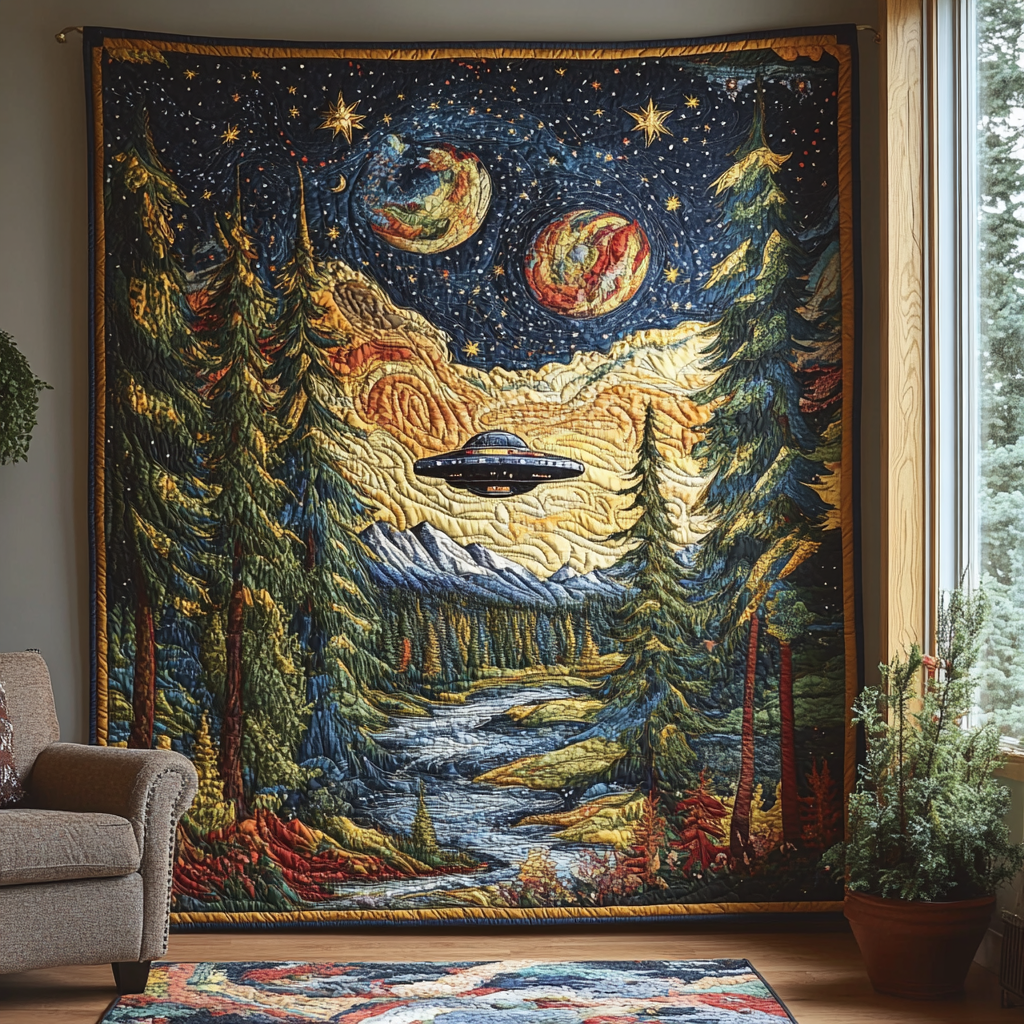Cosmic Woodland Quilted Blanket Sofa Couch Throw Blanket Christmas Gifts For Nature Lovers - Marykun