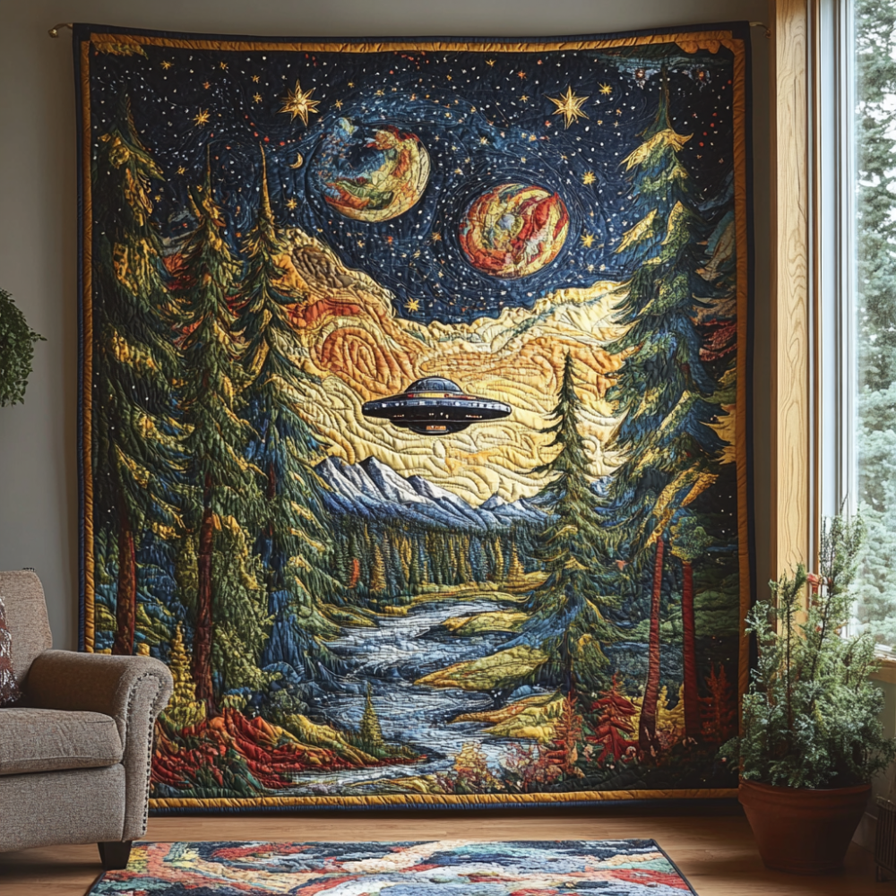 Cosmic Woodland Quilted Blanket Sofa Couch Throw Blanket Christmas Gifts For Nature Lovers - Marykun