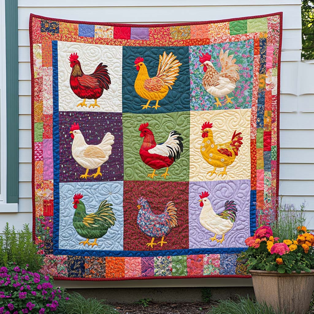 Country Roosters Quilted Blanket Xmas Holiday Best Gifts For Chicken Owners - Marykun