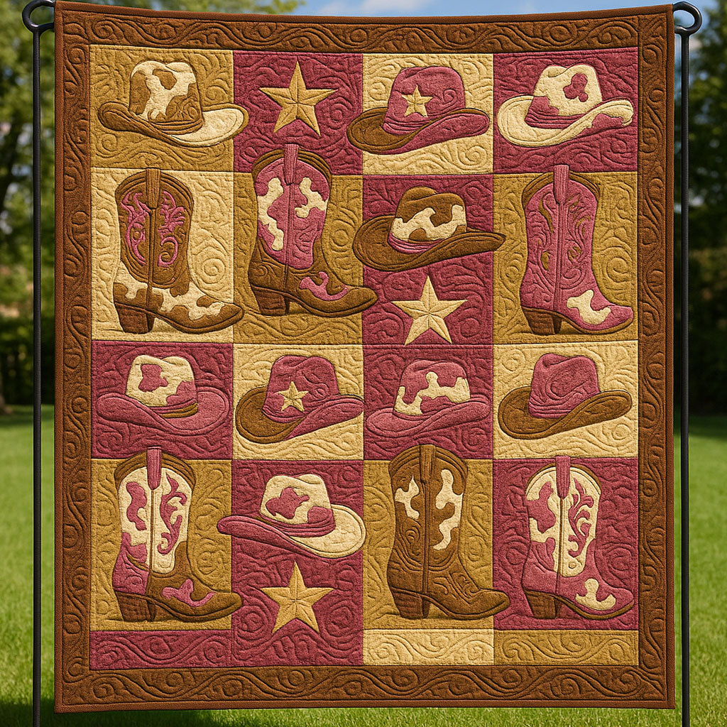 Country Western Boots Quilted Blanket Xmas Holiday Cowboy Theme Gifts - Marykun