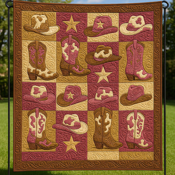 Country Western Boots Quilted Blanket Xmas Holiday Cowboy Theme Gifts - Marykun