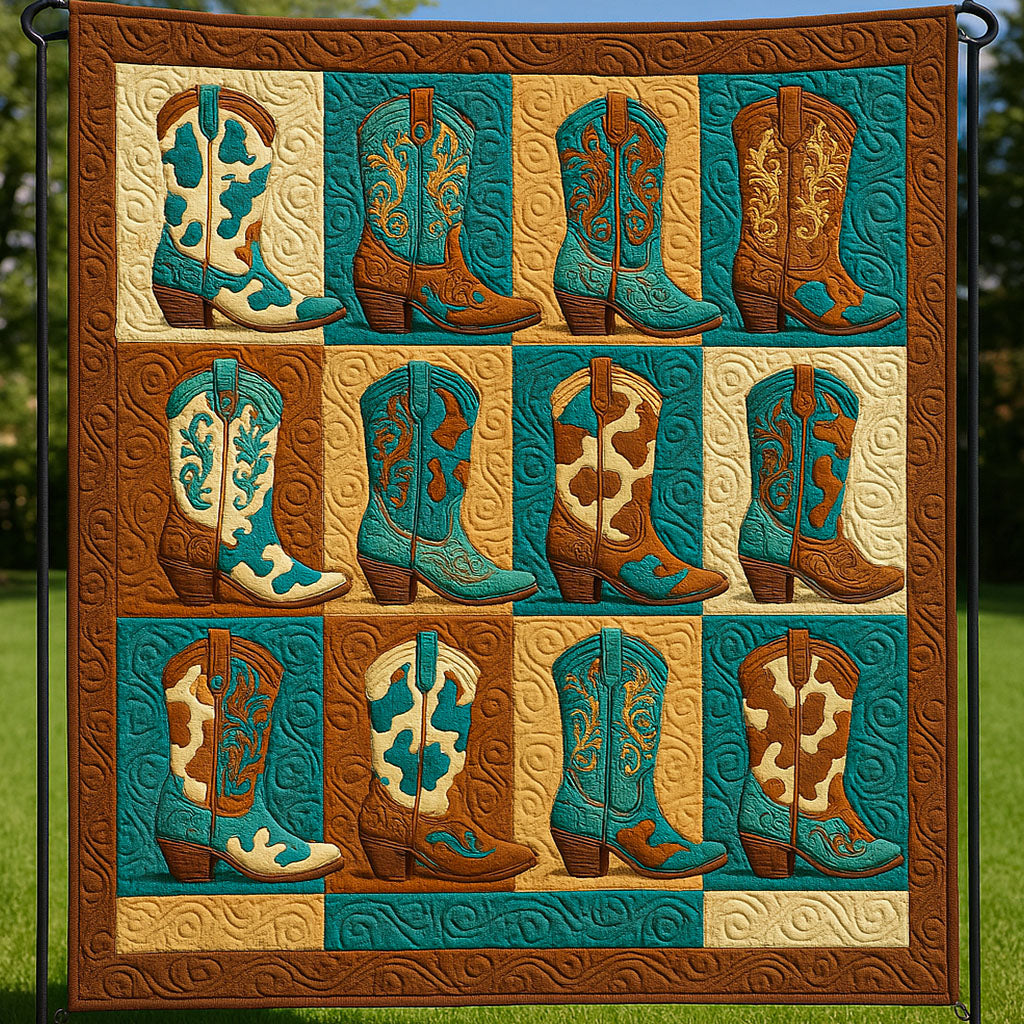 Cow Print Boots Quilted Blanket Bedroom Decor Cowboy Christmas Gifts - Marykun