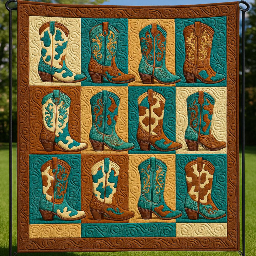 Cow Print Boots Quilted Blanket Bedroom Decor Cowboy Christmas Gifts - Marykun