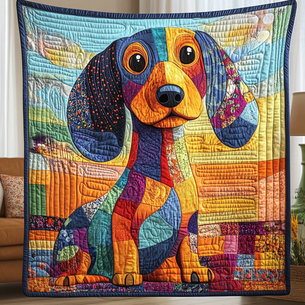 Cozy Canine Quilted Blanket Christmas Room Decor Sausage Dog Presents - Marykun