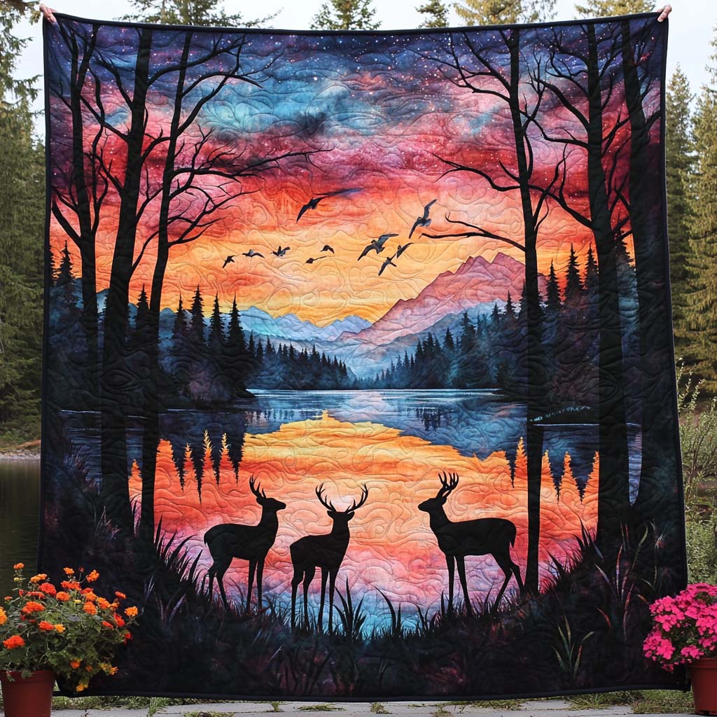 Cozy Forest Deer Quilted Blanket Best Couch Throw Blanket Unusual Deer Gifts Items - Marykun