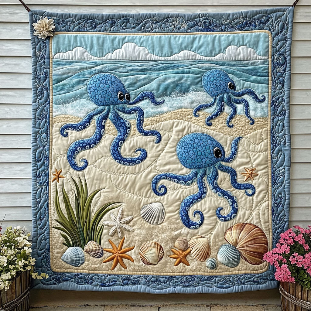 Crimson Curl Quilted Blanket Sofa Couch Throw Blanket Octopus Themed Gifts - Marykun
