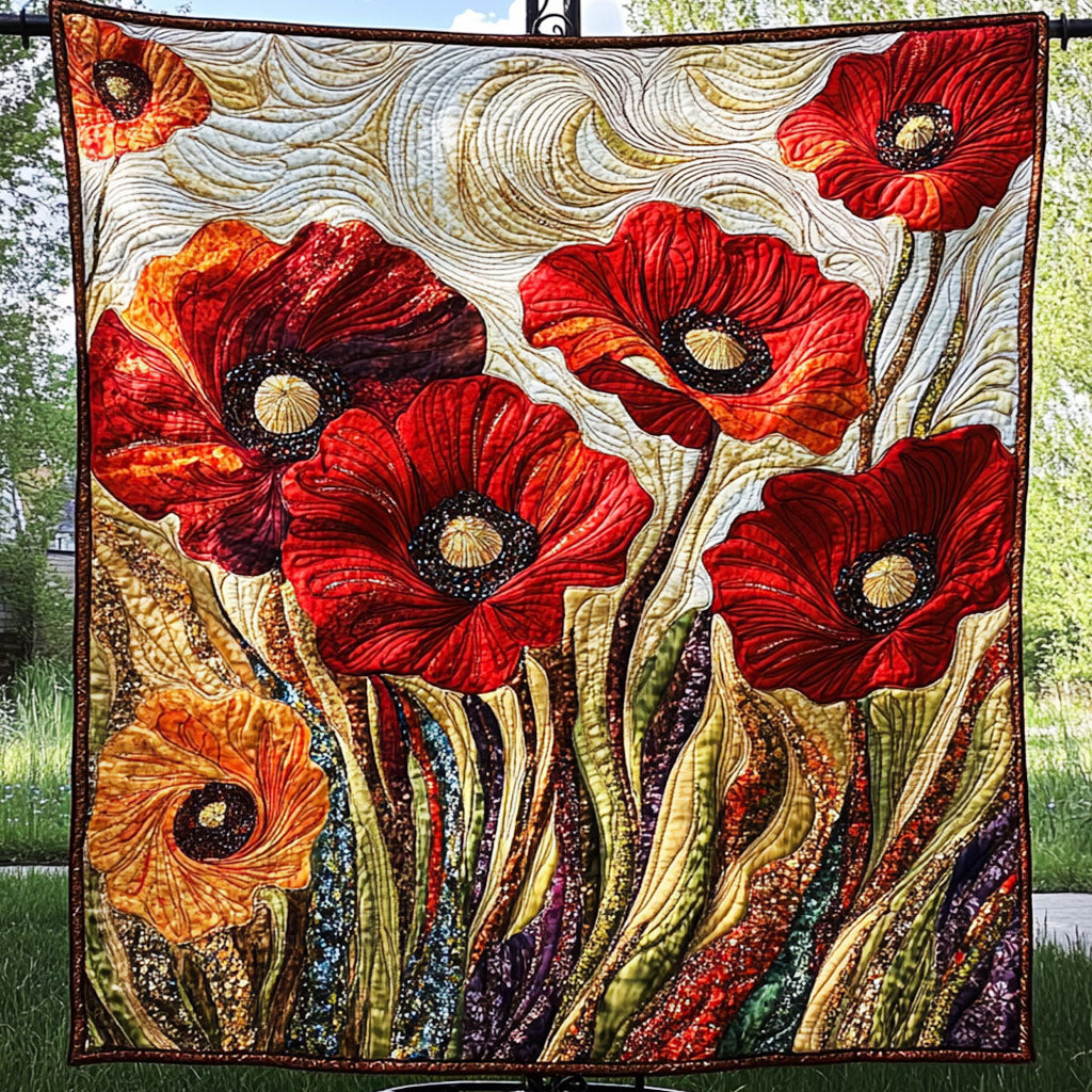 Crimson Dream Quilted Blanket Christmas Holiday Poppy Flower Gifts - Marykun