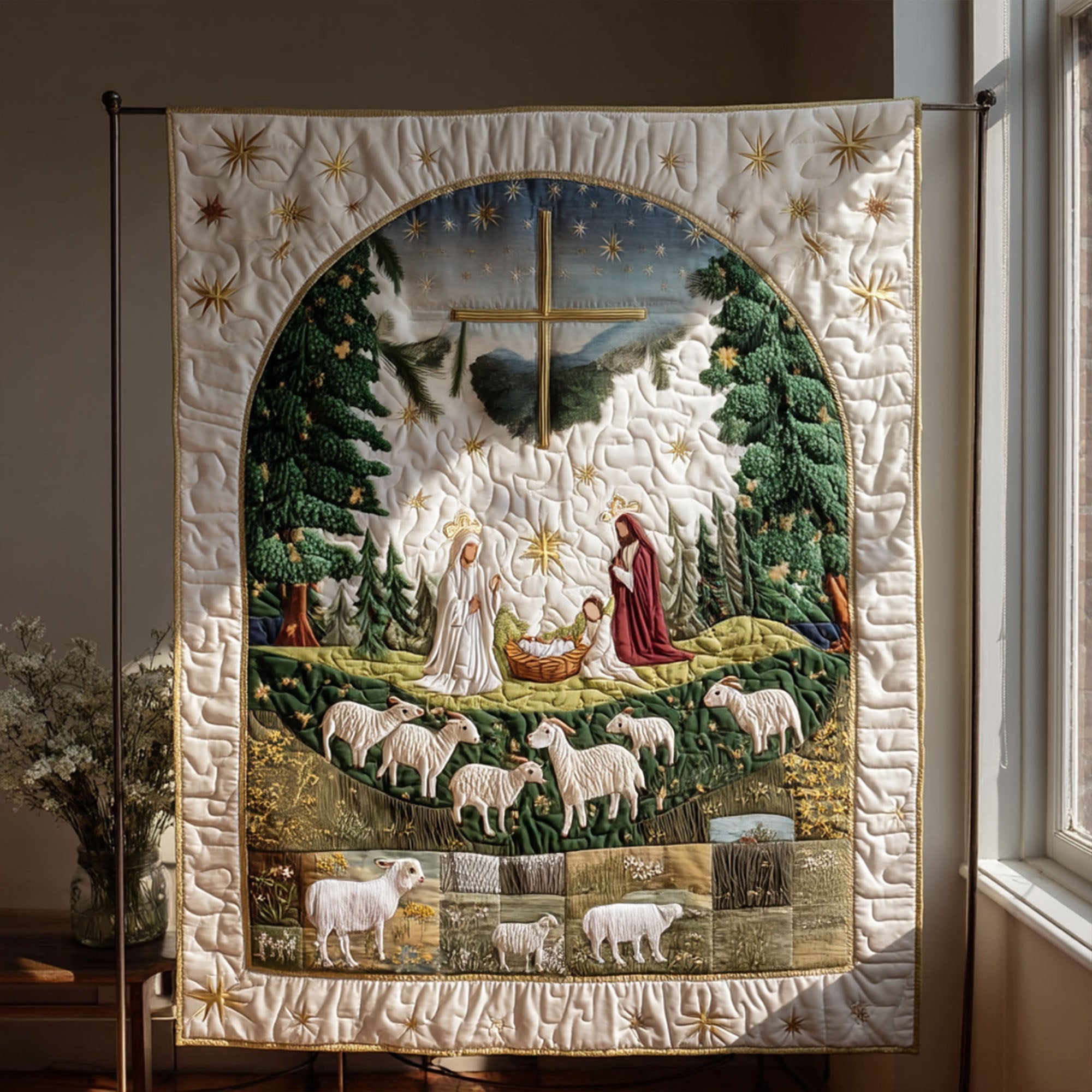 Cross of Life Quilted Blanket Xmas Holiday Unique Halloween Gifts - Marykun