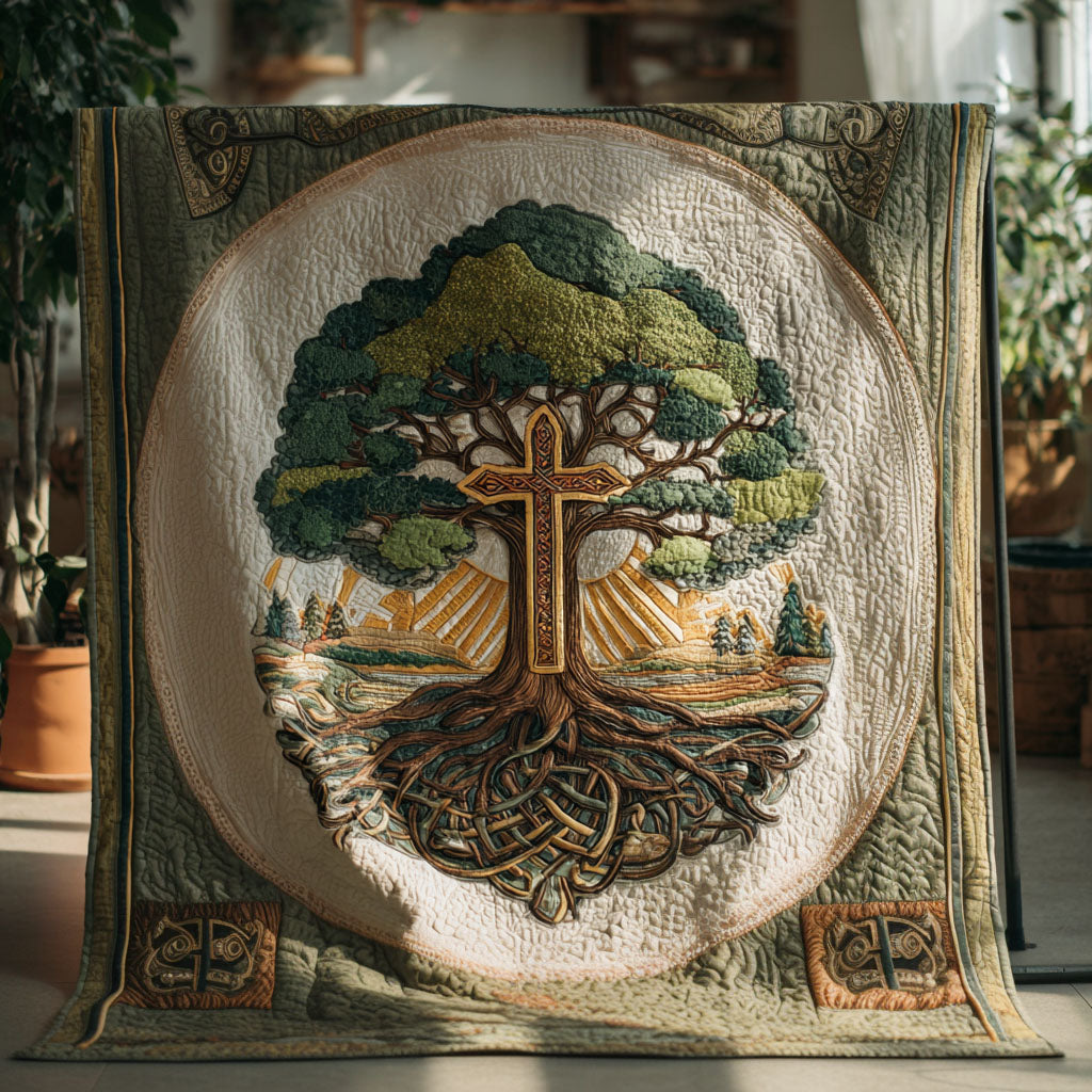 Cross of Light Quilted Blanket Christmas Throw Blanket Faith Based Gifts For Him - Marykun