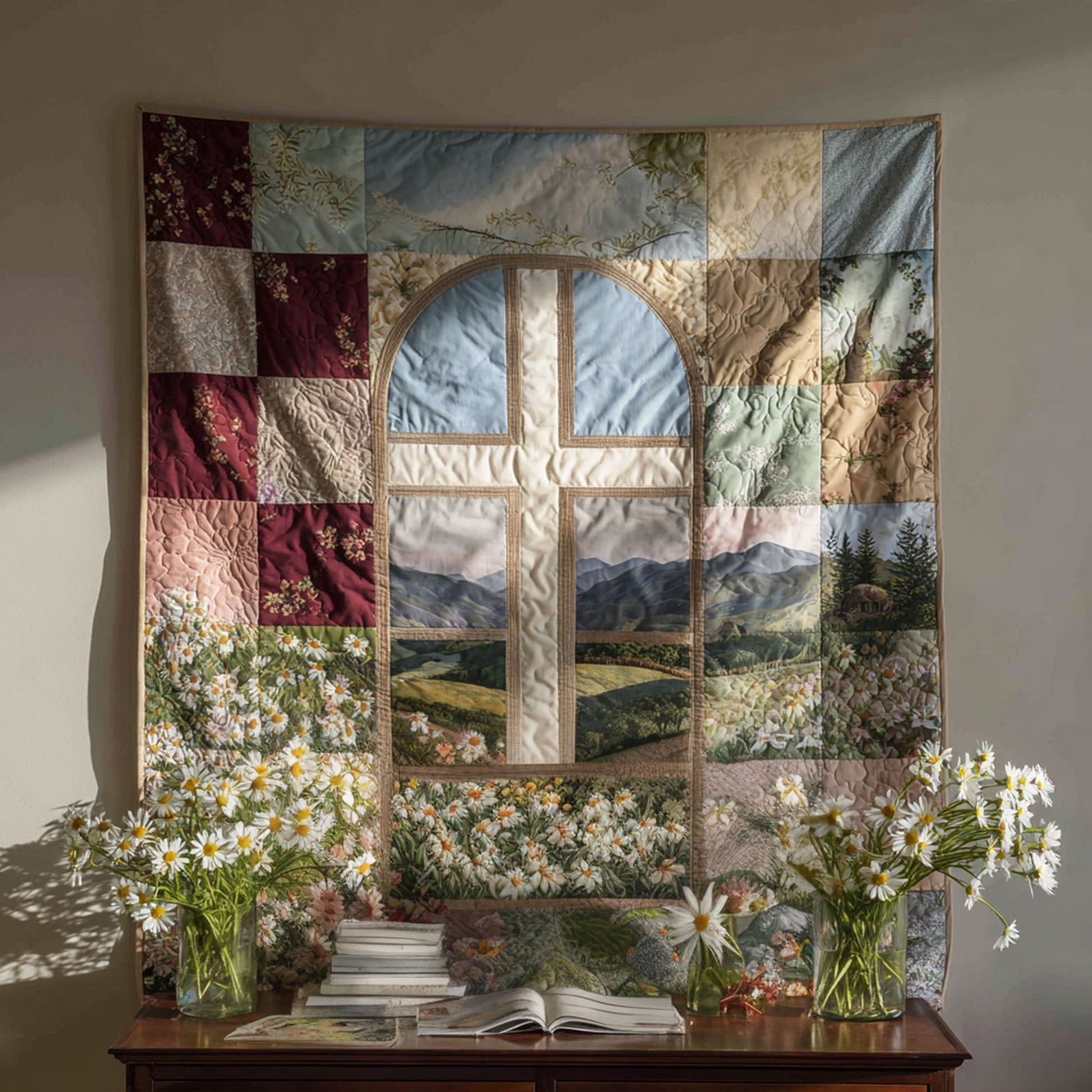 Cross of Redemption Quilted Blanket Bedroom Xmas Decor Faith Gifts For Friends - Marykun
