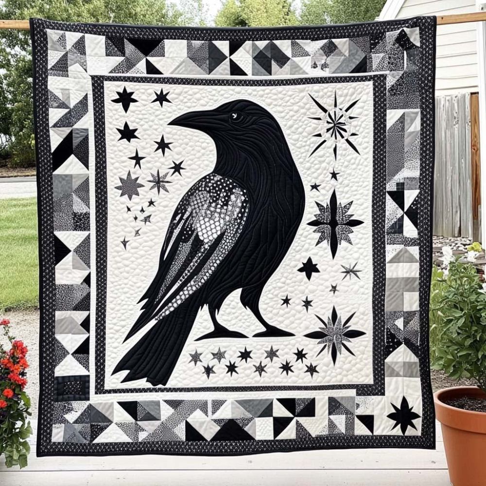 Crow Moon Whisper Quilted Blanket Christmas Room Decor Raven Gift Ideas - Marykun