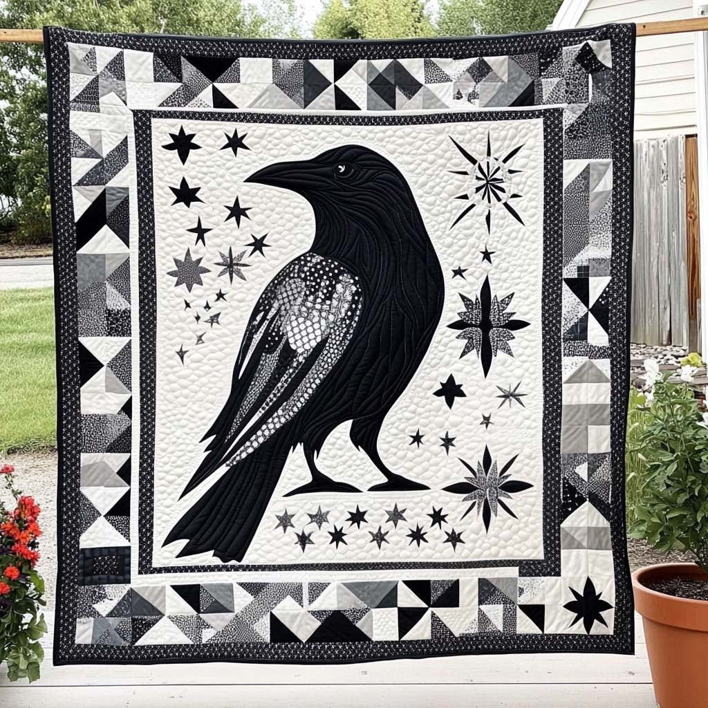 Crow Moon Whisper Quilted Blanket Christmas Room Decor Raven Gift Ideas - Marykun