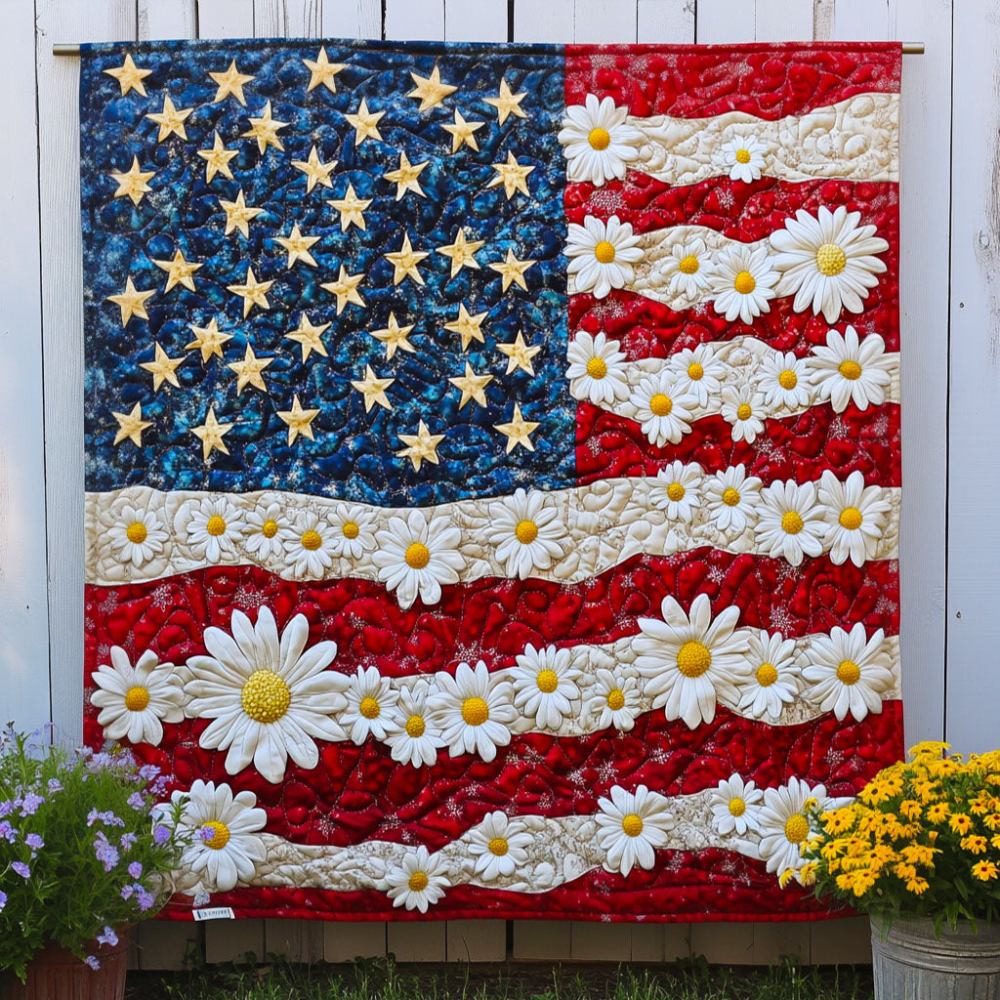 Daisy Banner Quilted Blanket Best Throw Blanket Patriotic Gifts For Men - Marykun