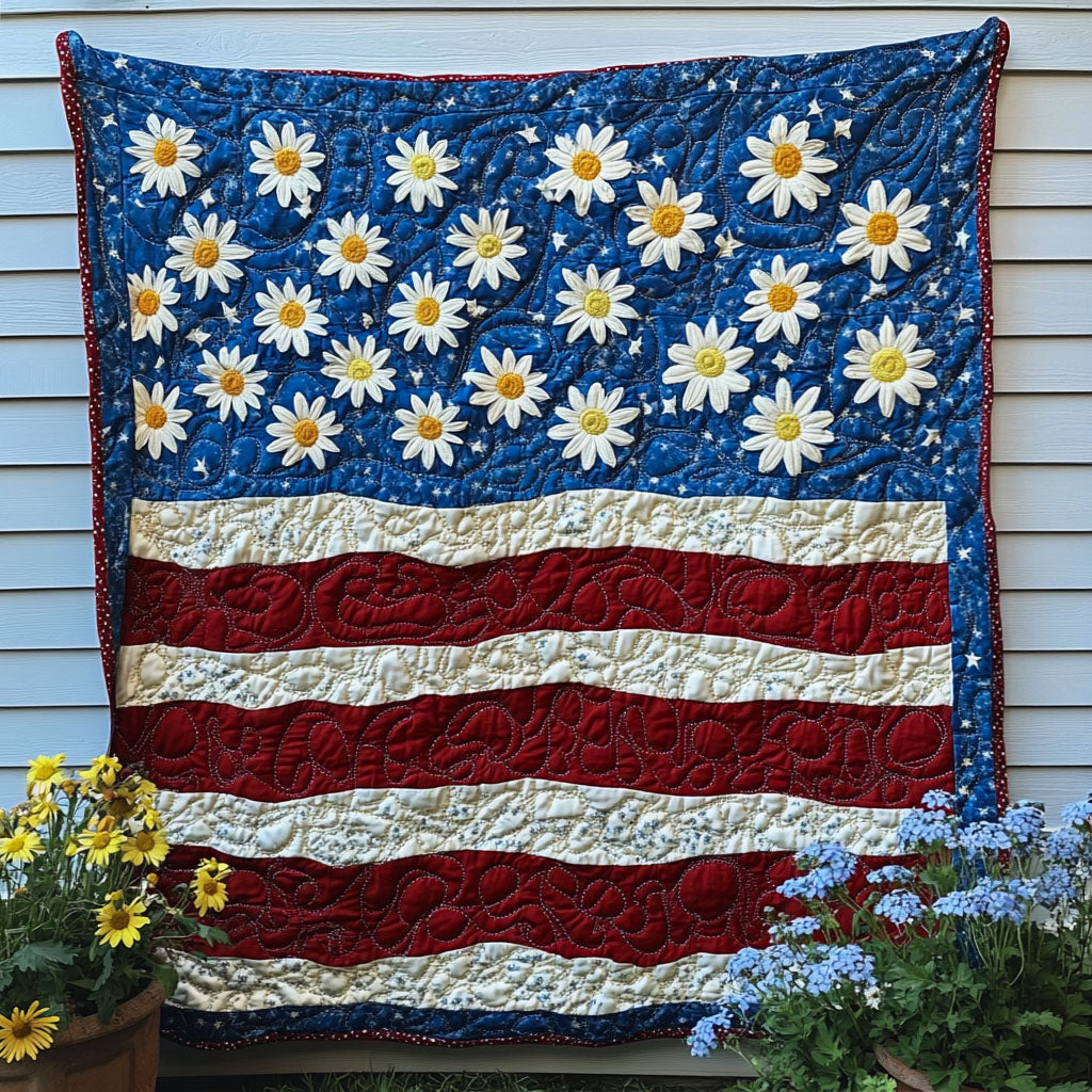 Daisy Freedom Quilted Blanket Sofa Couch Throw Blanket Patriots Gifts For Dad - Marykun