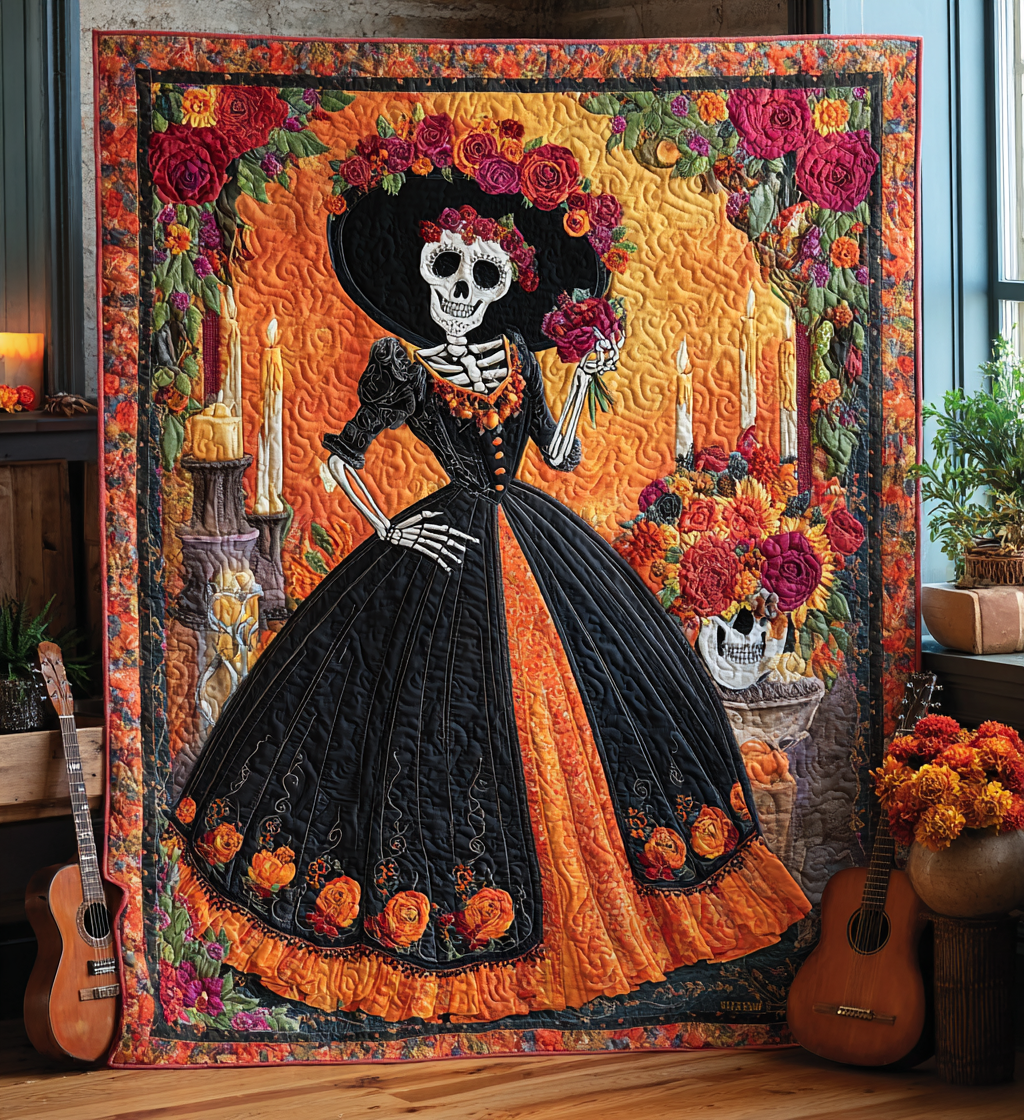 Dance of the Dead Quilted Blanket Day Of The Dead Blanket Gifts For The Family Christmas - Marykun