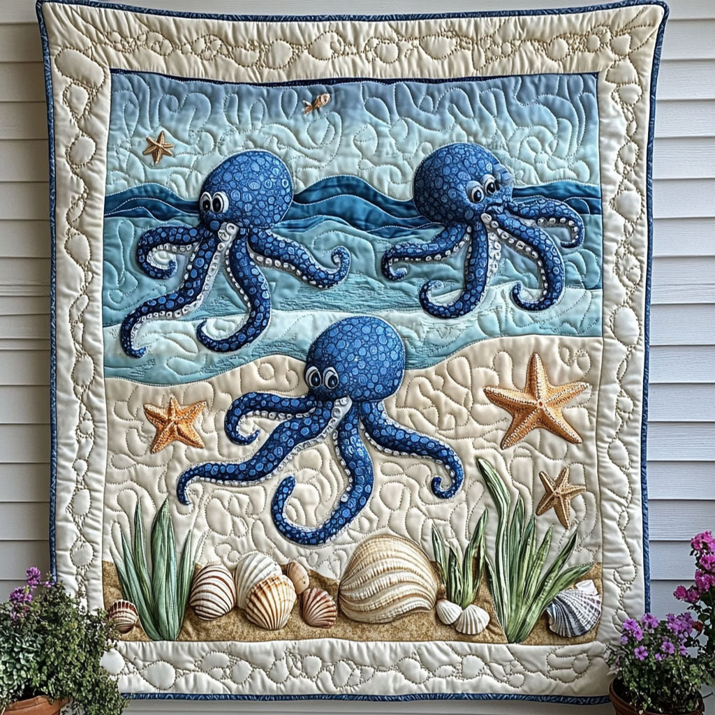 Dancing Depths Quilted Blanket Best Couch Throw Blanket Octopus Gifts For Adults - Marykun
