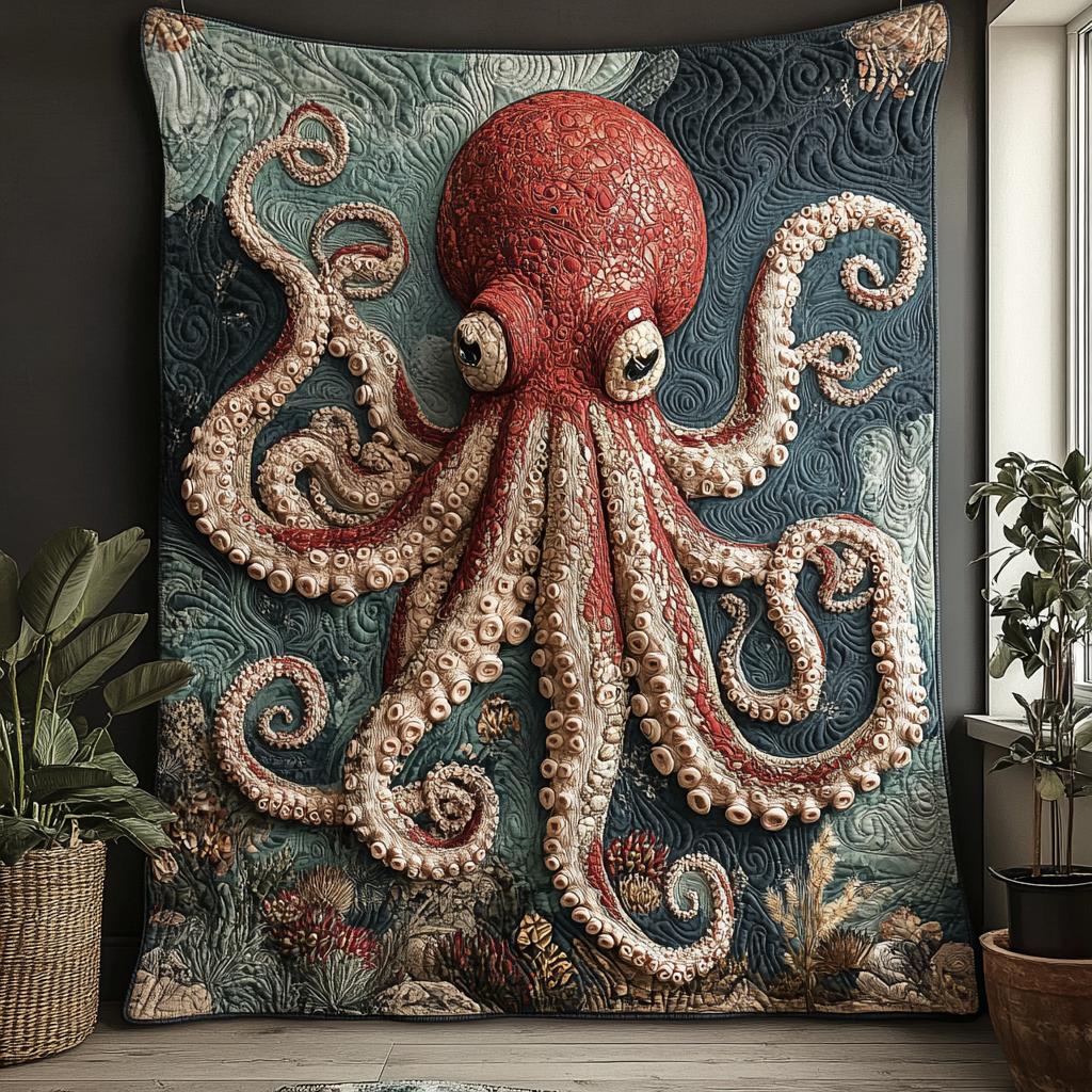 Dark Water Phantom Quilted Blanket Nice Throw Blanket Cool Octopus Gifts - Marykun