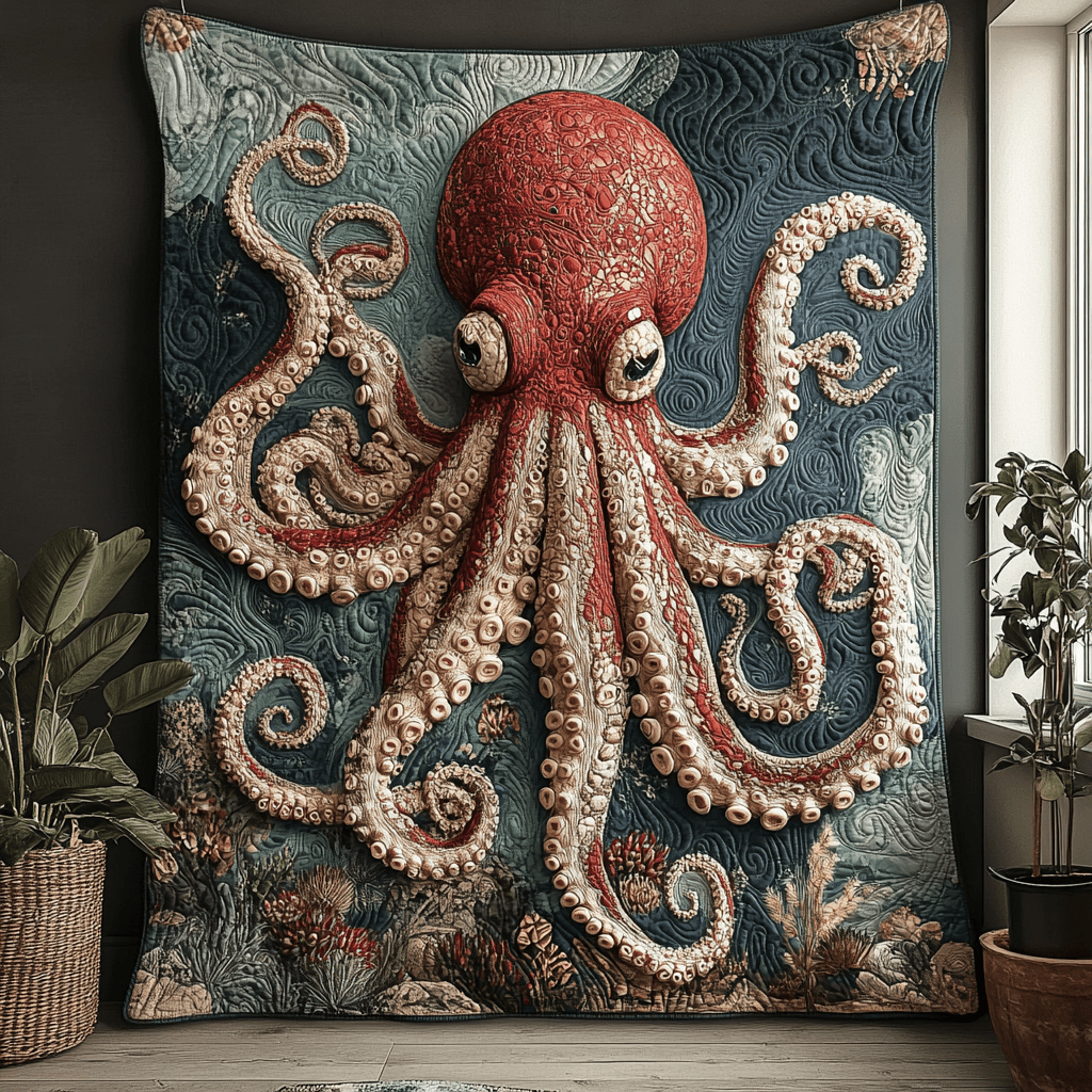 Dark Water Phantom Quilted Blanket Nice Throw Blanket Cool Octopus Gifts - Marykun