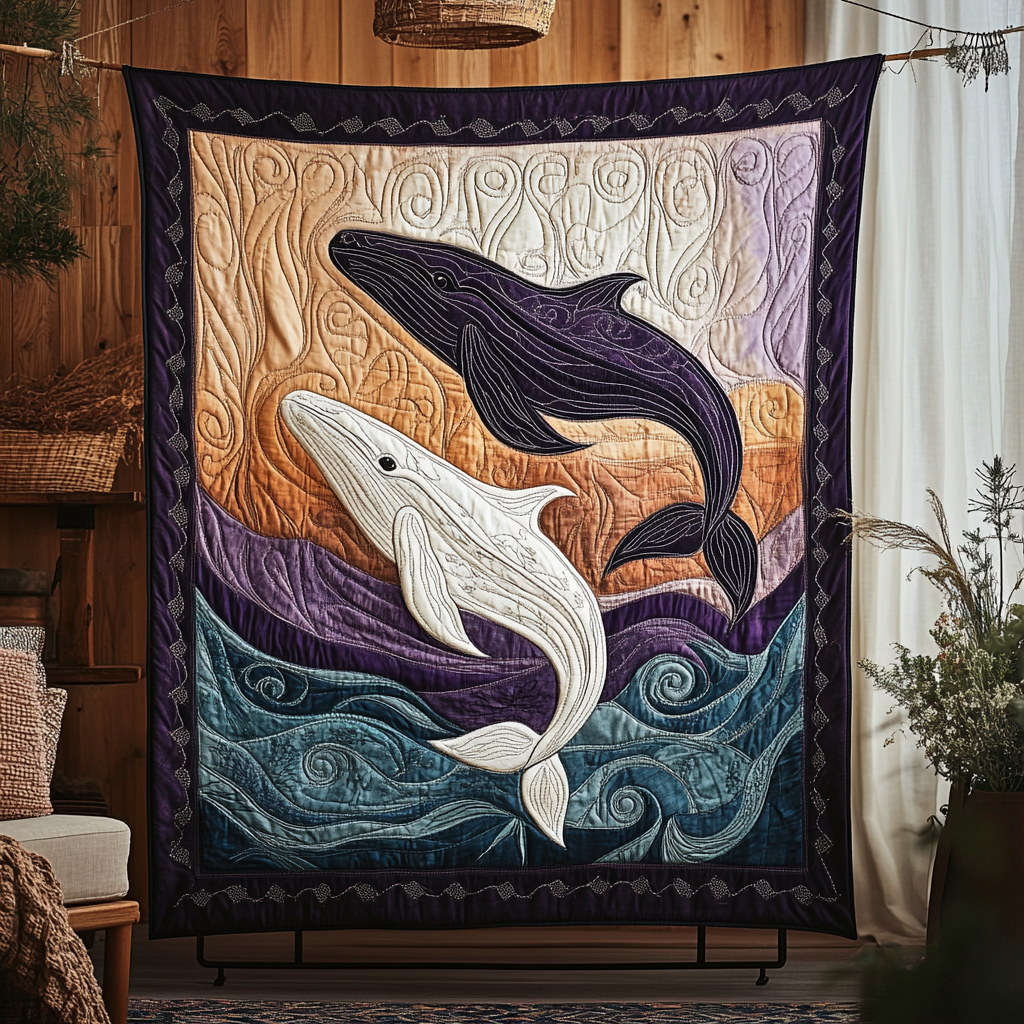 Deep Blue Quilted Blanket Bed Christmas Decor Whale Themed Gifts - Marykun