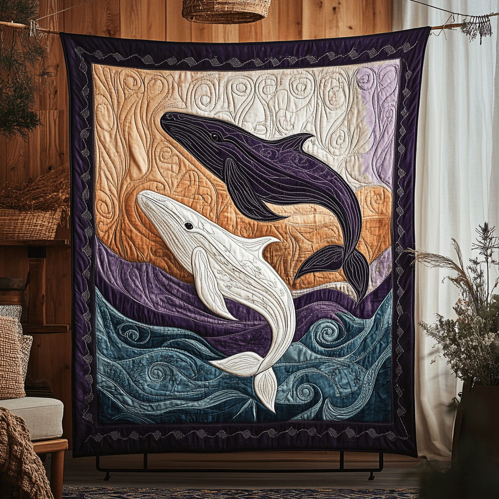 Deep Blue Quilted Blanket Bed Christmas Decor Whale Themed Gifts - Marykun