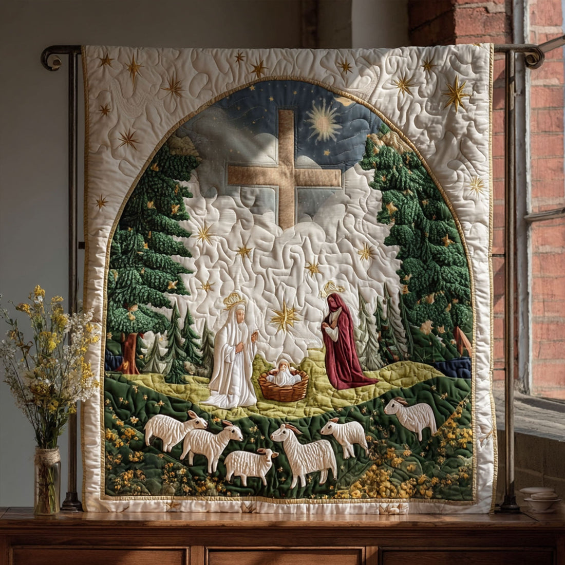 Divine Cross Quilted Blanket Nice Throw Blanket Bible Gift Of Faith - Marykun