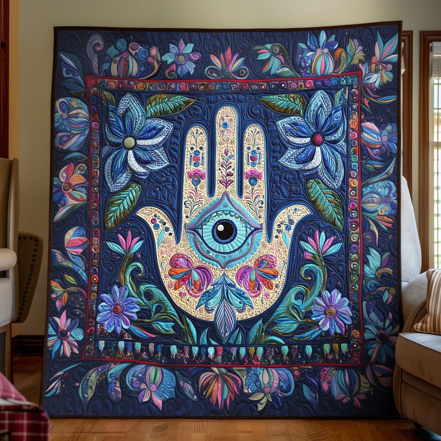 Divine Hand Mandala Quilted Blanket Cozy Home Bedding Lotus Flower Gift Items - Marykun