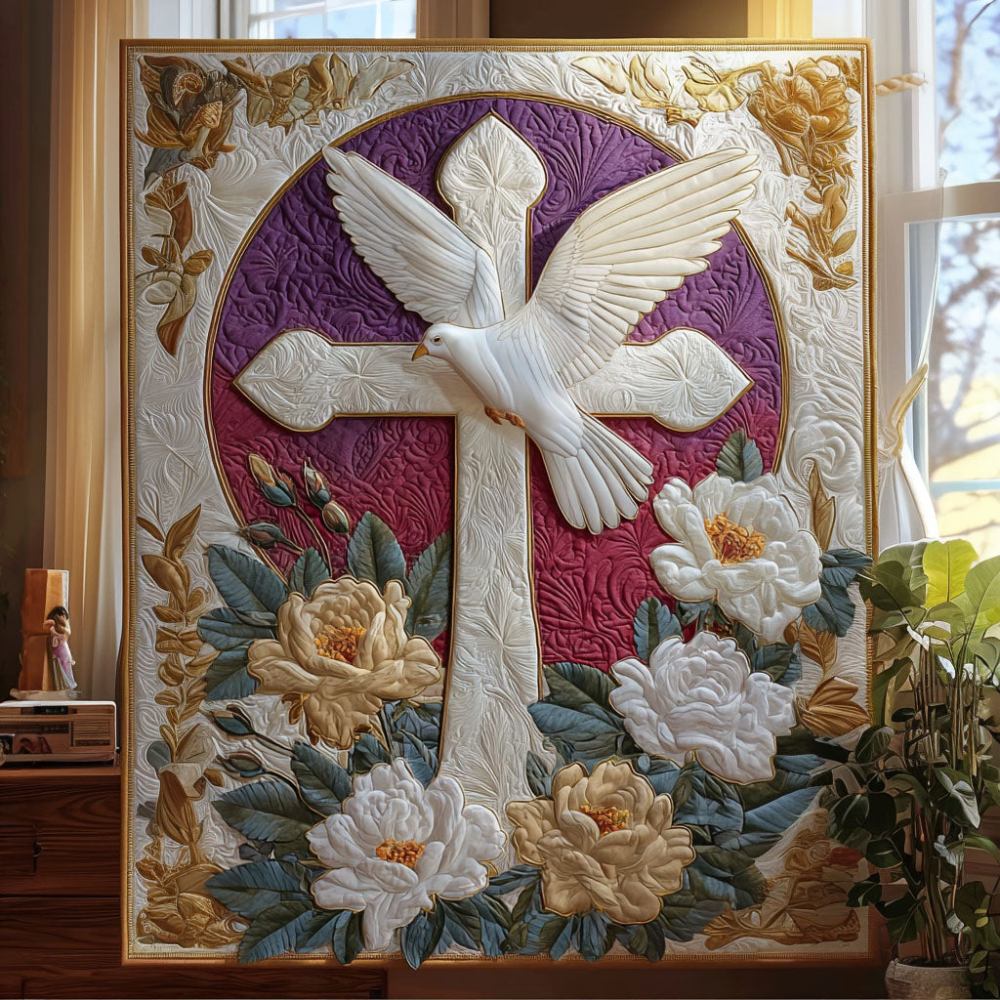 Dove of Peace Quilted Blanket Cute Bedroom Decor Christian Gifts For Friends - Marykun