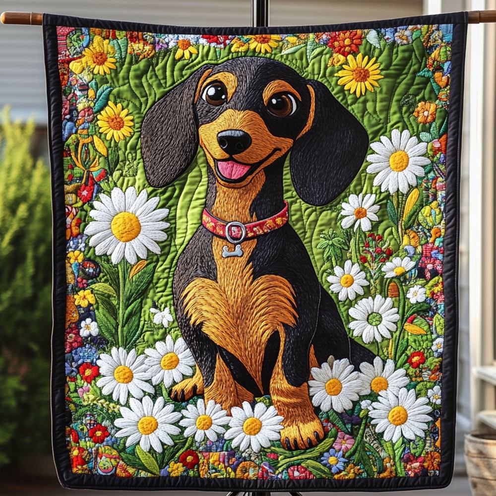 Doxie Delight Quilted Blanket Cute Throw Blanket Christmas Gifts For Dachshund Lovers - Marykun