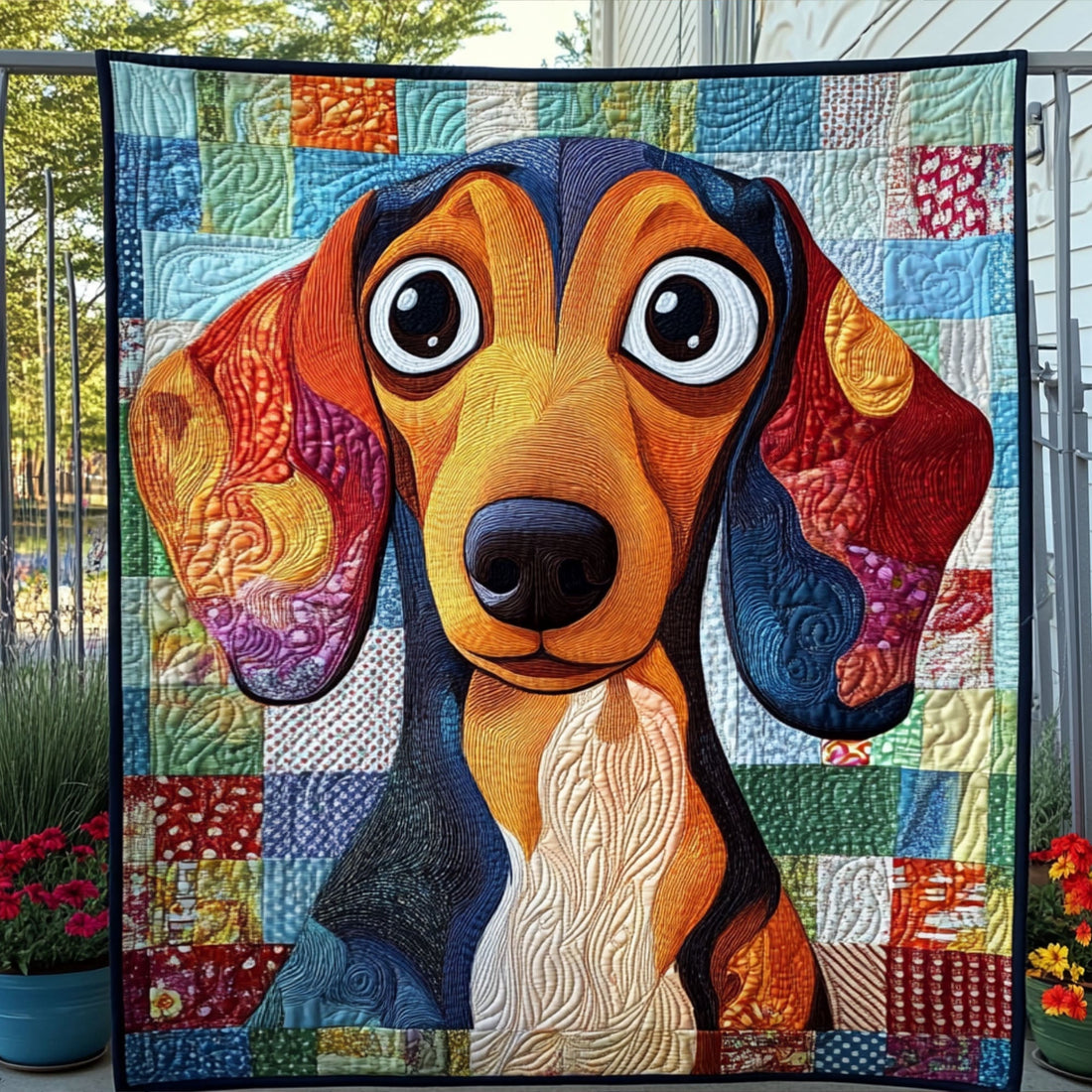 Doxie Portrait Quilted Blanket Christmas Throw Blanket Dachshund Themed Gifts - Marykun