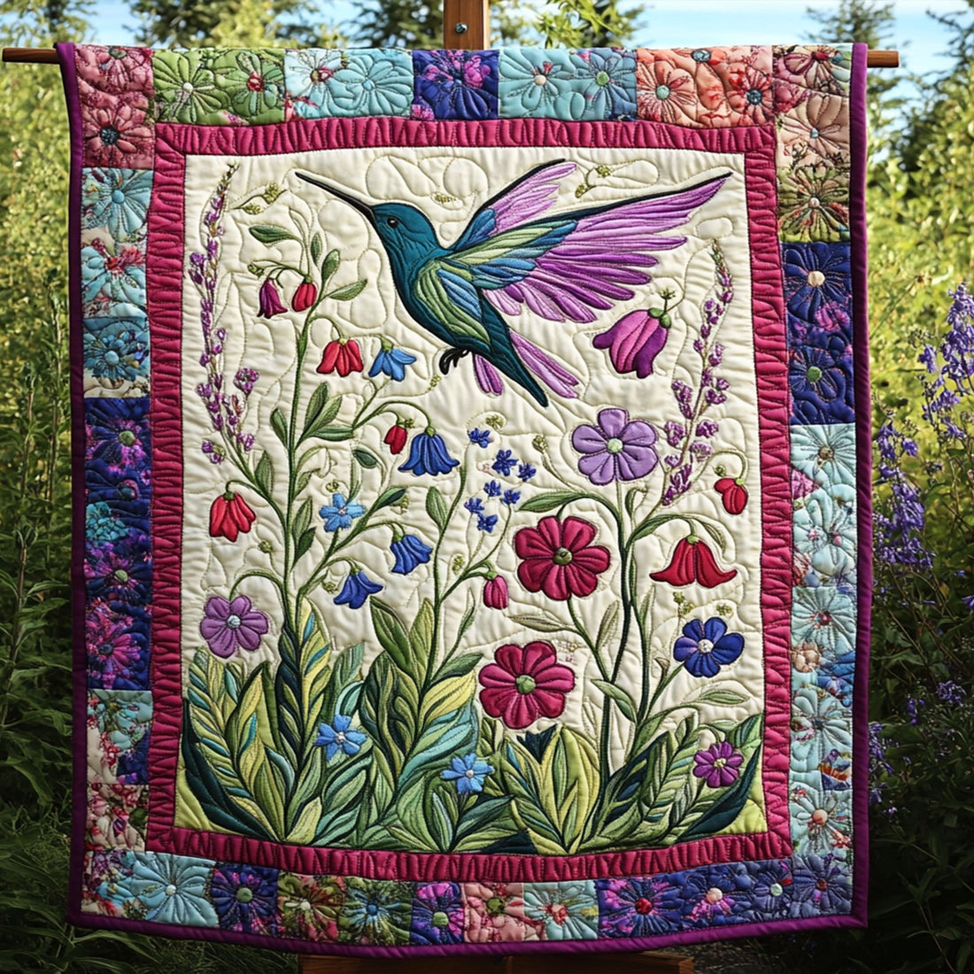 Dreamy Hummingbird Garden Quilted Blanket Christmas Throw Blanket Hummingbird Themed Gifts - Marykun