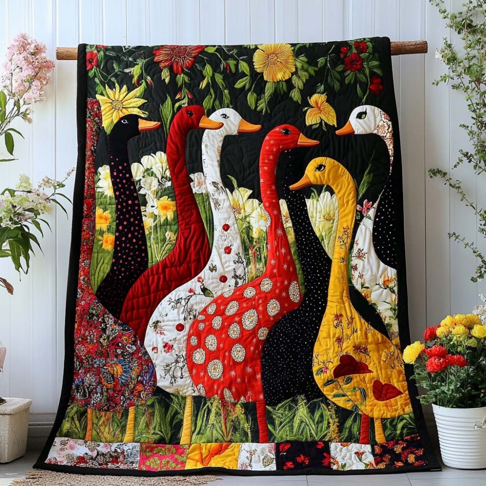 Duckling Parade Quilted Blanket Cute Throw Blanket Duck Gifts For Him Her - Marykun