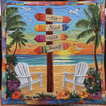 Eat Beach Sleep Repeat Quilted Blanket Bed Christmas Decor Presents For Ocean Lovers - Marykun