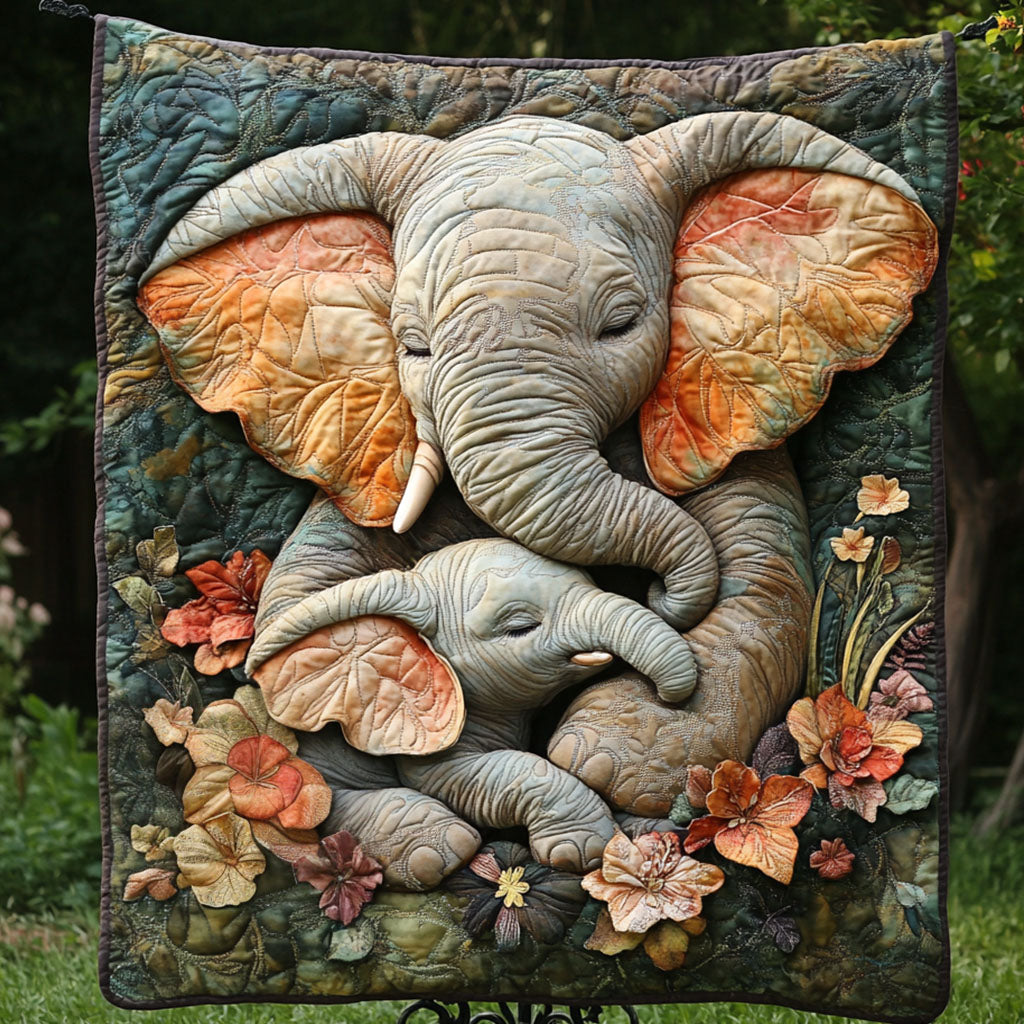 Elephant Embrace Quilted Blanket Winter Decor Blanket Best Gifts For Elephant Lovers - Marykun