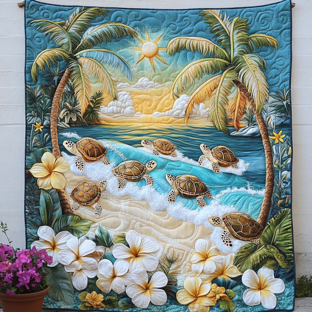 Enchanted Turtle Garden Quilted Blanket Cute Throw Blanket Gift For Ocean Lover - Marykun