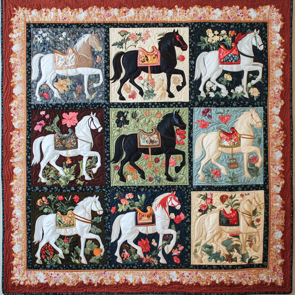 Equestrian Charm Quilted Blanket Nice Throw Blanket Best Gifts For Horse Riders - Marykun