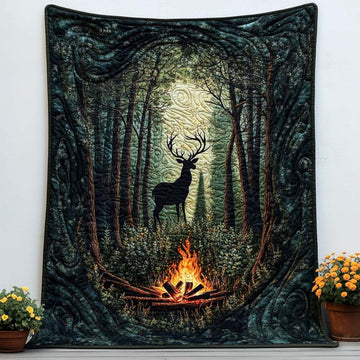 Evening With Deer Quilted Blanket Christmas Holiday Deer Gifts For Him - Marykun