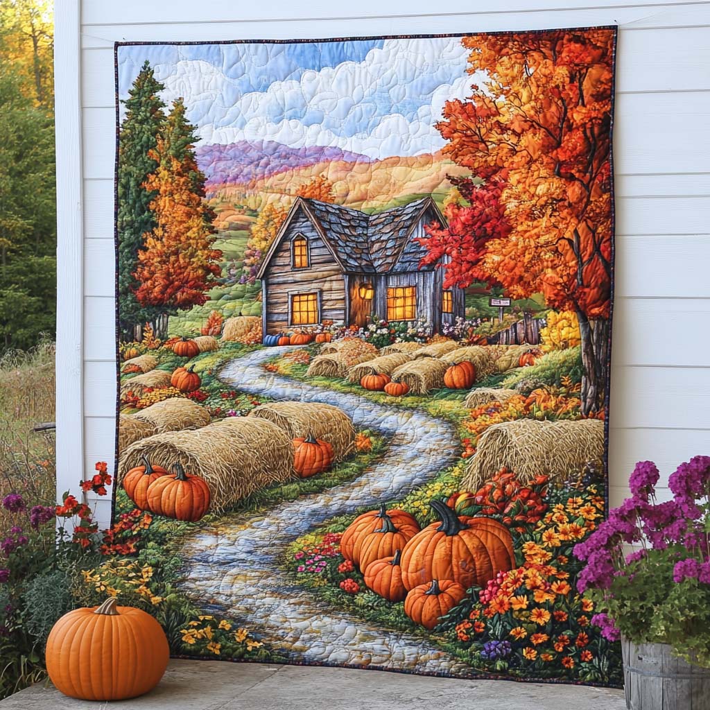 Falling Leaves Lane Quilted Blanket Fall Theme Throw Blanket Best Gifts For A Family For Christmas - Marykun
