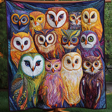 Family of Owls Quilted Blanket Bed Christmas Decor Owl Gifts For Him Her - Marykun