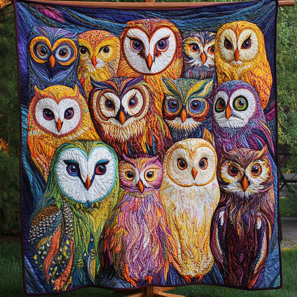 Family of Owls Quilted Blanket Bed Christmas Decor Owl Gifts For Him Her - Marykun